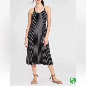 Athleta Black and White Striped Midi Dress